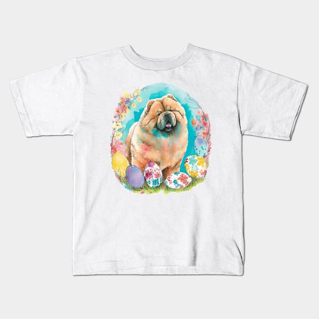 Chow Chow Easter Egg Spring Floral Watercolor Painting Dog Lover Art Kids T-Shirt by joannejgg